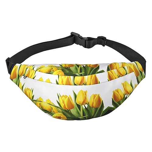 Gelbe Bauchtasche mit Tulpenblumen-Druck, für Männer und Frauen, verstellbare Gürteltasche, lässige Hüfttasche für Reisen, Wandern, Laufen, Radfahren, Schwarz, Einheitsgröße, Schwarz , Einheitsgröße von AdaNti