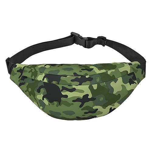 Gürteltasche für Herren und Damen, Camouflage-Grün, bedruckt, verstellbare Gürteltasche, lässige Hüfttasche für Reisen, Wandern, Laufen, Radfahren, Schwarz, Einheitsgröße, Schwarz , Einheitsgröße von AdaNti