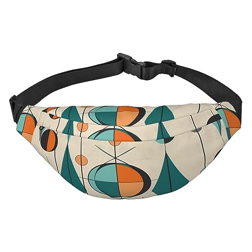 Mid Century Bauchtasche mit geometrischem Druck, für Herren und Damen, verstellbare Gürteltasche, lässige Hüfttasche für Reisen, Wandern, Laufen, Radfahren, Schwarz, Einheitsgröße, Schwarz , von AdaNti