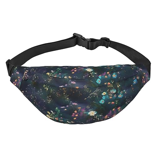 Moonlight Garden Print Fanny Pack For Men Women Adjustable Belt Bag Casual Waist Pack For Travel Hiking Running Cycling, Black, One Size, Schwarz , Einheitsgröße von AdaNti