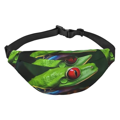 Red Eyed Bauchtasche mit Frosch-Aufdruck, für Herren und Damen, verstellbare Gürteltasche, lässige Hüfttasche für Reisen, Wandern, Laufen, Radfahren, Schwarz, Einheitsgröße, Schwarz , Einheitsgröße von AdaNti