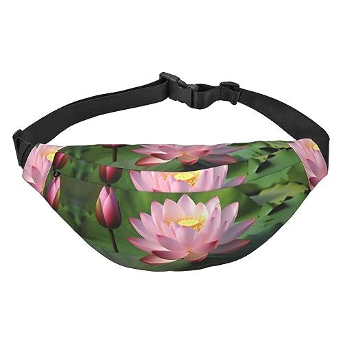 Schöne Gürteltasche mit Lotusblumen-Aufdruck, für Herren und Damen, verstellbare Gürteltasche, lässige Hüfttasche für Reisen, Wandern, Laufen, Radfahren, Schwarz, Einheitsgröße, Schwarz , von AdaNti