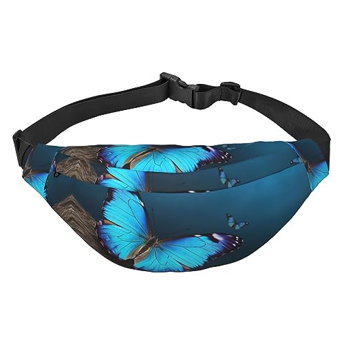 Schöne blaue Gürteltasche mit Schmetterlings-Print für Männer und Frauen, verstellbare Gürteltasche, lässige Hüfttasche für Reisen, Wandern, Laufen, Radfahren, Schwarz, Einheitsgröße, Schwarz , von AdaNti