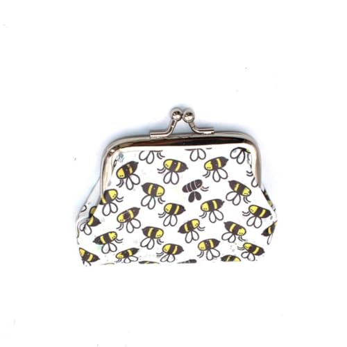 Adam Victor Bees Design Damen Kleine Münzbörse Kleingeld Geldbörse Münztasche mit Kussschloss Mini Münzbörse Lovely Bees Bag Geschenke Geldbörsen Geldbörsen Partygeschenke, Weiss/opulenter Garten von Adam Victor