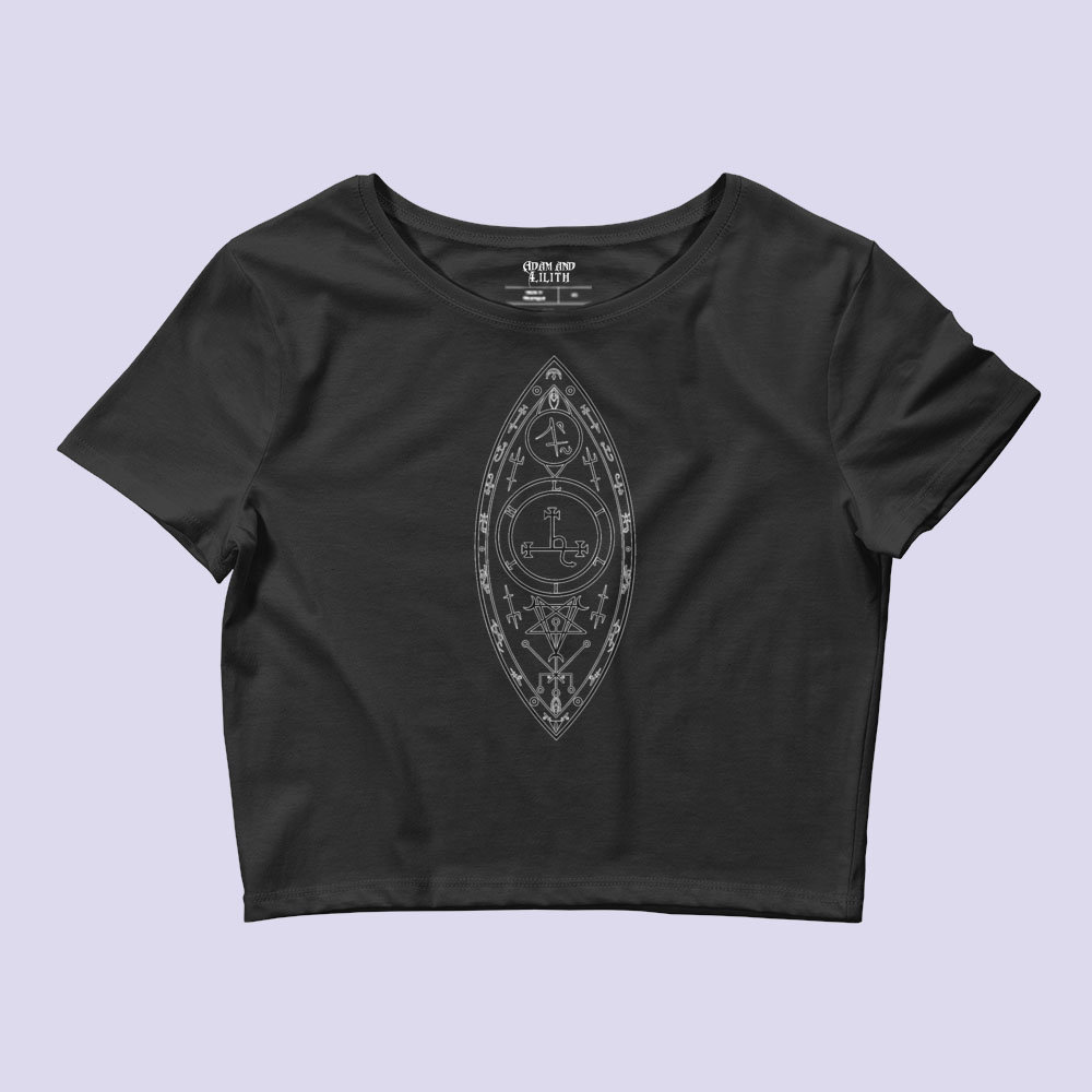 Lilith Sigil Schwarzes Crop Top Damen| Goth Top| Shirt| Gothic T-Shirt| Tshirt| Kleidung| Wicca Kleidung| Shirt von AdamAndLilith