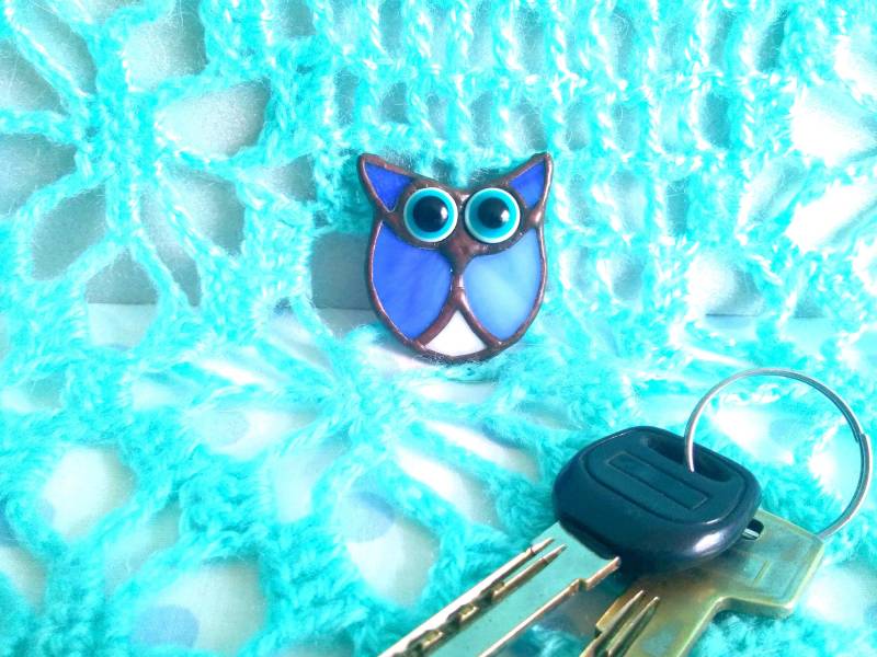 Witzige Eulen Brosche. Brosche Für Taschen. Buntglas Eule, Niedlicher Glas Vogel. Katzen Niedliche Pins von AdamkaGlassyMom