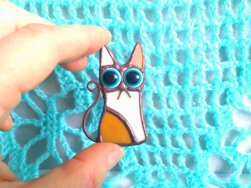 Witzige Katzen Brosche. Brosche Für Taschen. Buntglas Katzen, Niedliche Glas Tiere. Niedliche Pins von AdamkaGlassyMom