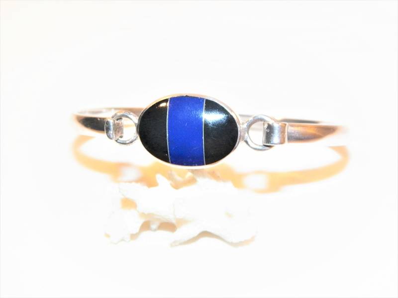 7 Zoll Sterling Silver Lapis & Black Onyx Armband, Solid 925 Open Bangle Armband With Lapis, Older 20 Gram Quality Piece von AdamsFamilyValue