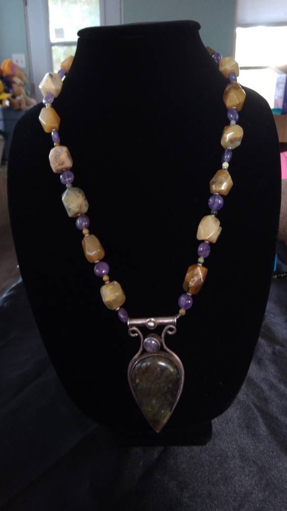 Labradorit-Anhänger | 925Er Silber Mit Amethyst Und Anderen Steinen von AdamsVintageFinds