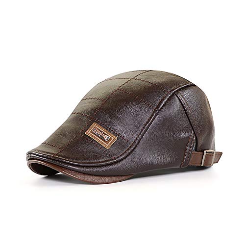 Adantico Herren PU Wintermütze Schirmmützen Schiebermütze Beret Cap (Dunkel Kaffee) von Adantico