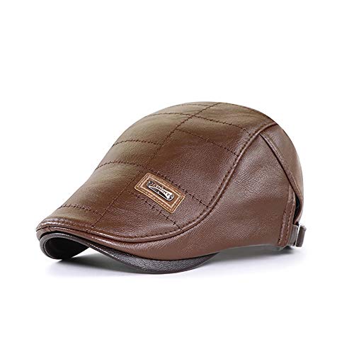 Adantico Herren PU Wintermütze Schirmmützen Schiebermütze Beret Cap (Kaffee) von Adantico