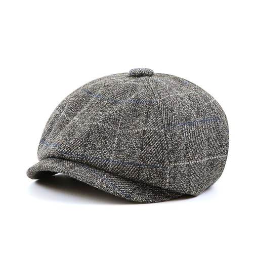 Adantico Schirmmützen Herren Wintermütze Retro Plaid Damen Achteckige Kappe (Grau+Blau) von Adantico