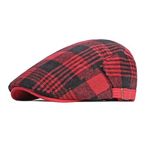 Adantico Unisex Schirmmütze Herren Schiebermütze Checked Pattern Damen Kappe für Herbst und Winter (Rot) von Adantico