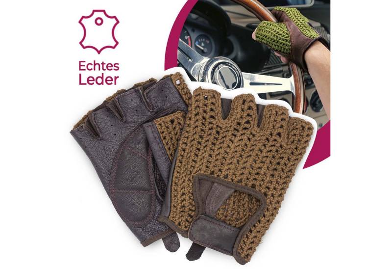 Adapter Universe Lederhandschuhe Autofahrer Handschuhe Retro Vintage Leder Fingerlose Fahrerhandschuhe von Adapter Universe