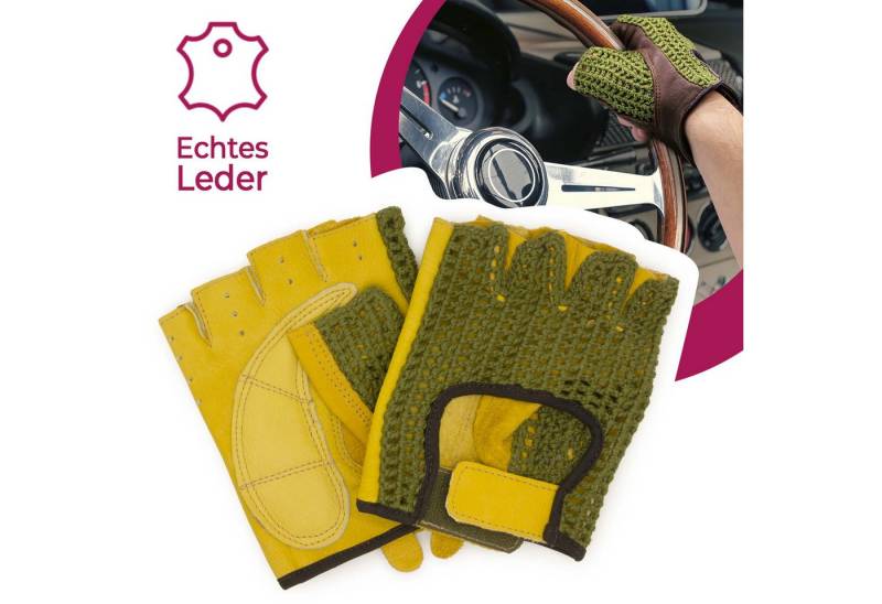 Adapter Universe Lederhandschuhe Autofahrer Handschuhe Retro Vintage Leder Fingerlose Fahrerhandschuhe von Adapter Universe