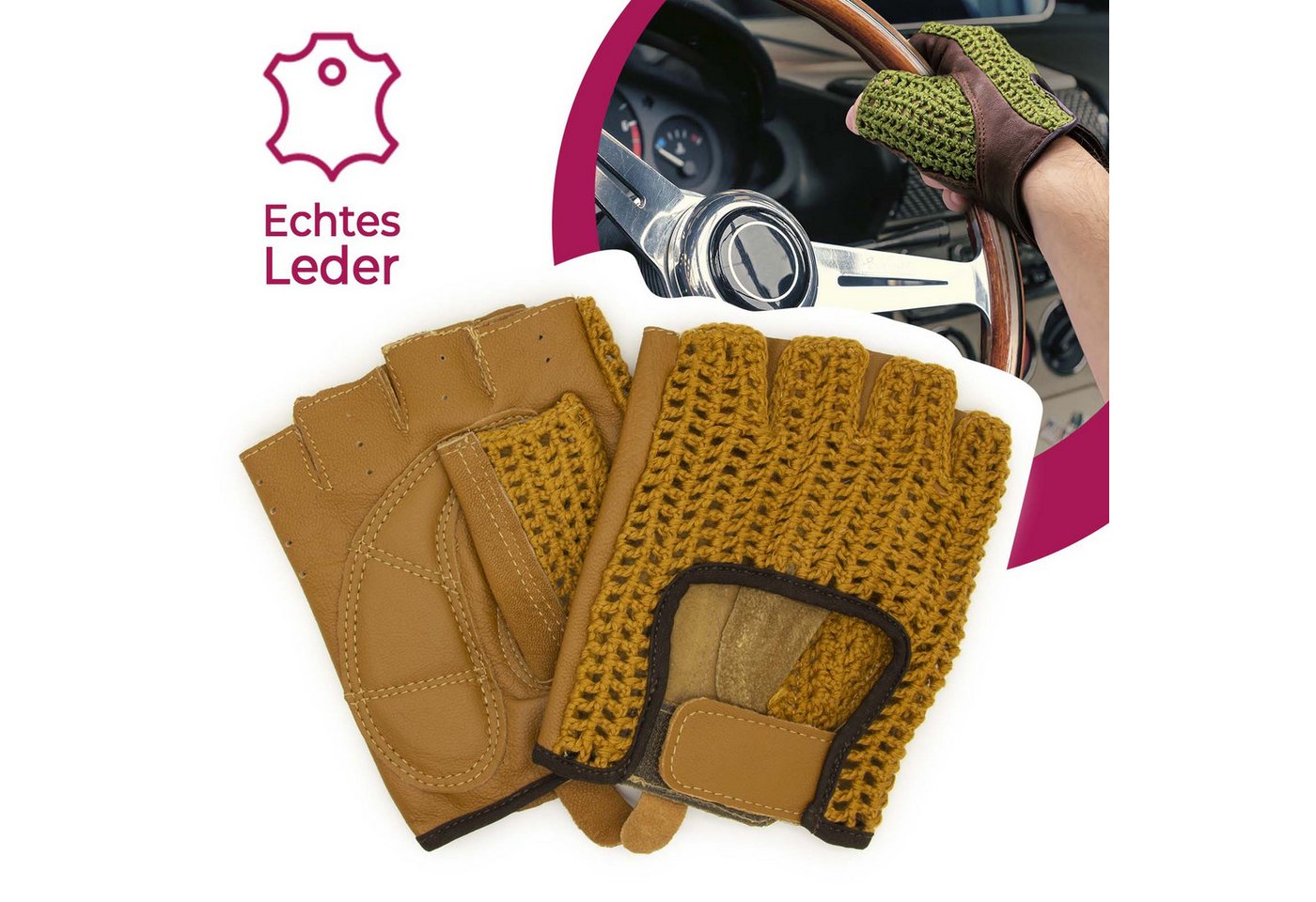 Adapter Universe Lederhandschuhe Autofahrer Handschuhe Retro Vintage Leder Fingerlose Fahrerhandschuhe von Adapter Universe
