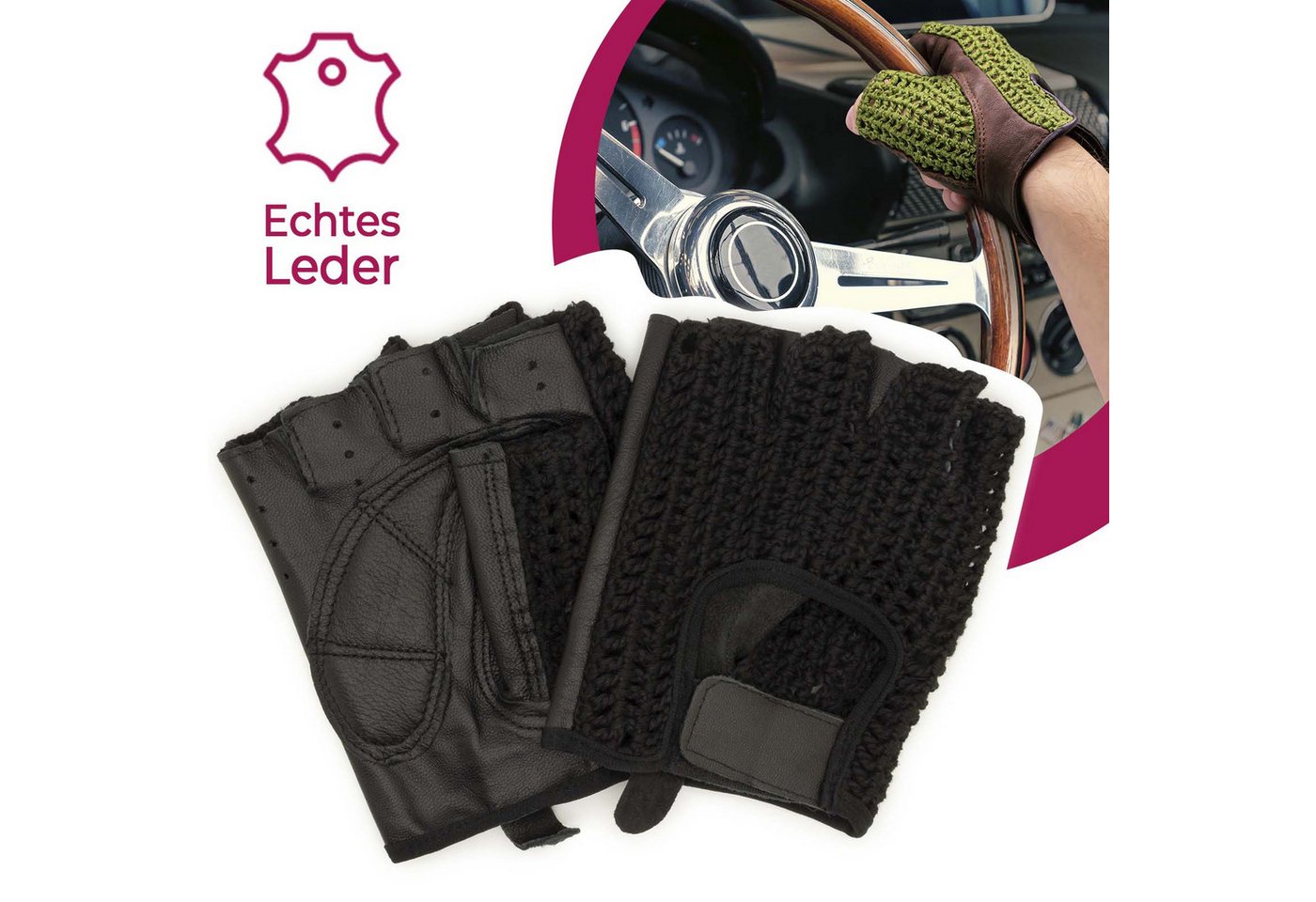 Adapter Universe Lederhandschuhe Autofahrer Handschuhe Retro Vintage Leder Fingerlose Fahrerhandschuhe von Adapter Universe