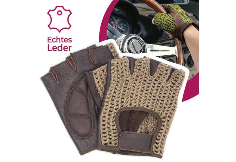 Adapter Universe Lederhandschuhe Autofahrer Handschuhe Retro Vintage Leder Fingerlose Fahrerhandschuhe von Adapter Universe