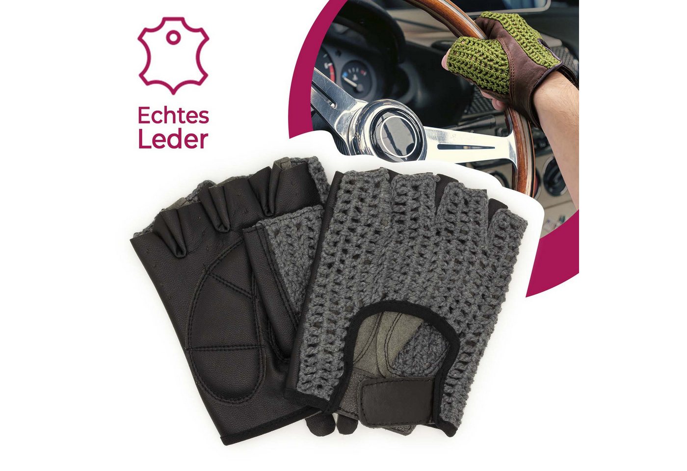 Adapter Universe Lederhandschuhe Autofahrer Handschuhe Retro Vintage Leder Fingerlose Fahrerhandschuhe von Adapter Universe
