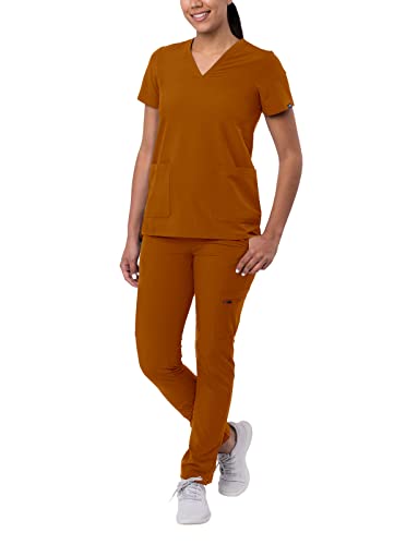 Adar Addition Damen Pflegebekleidung - V-Ausschnitt Top & Skinny Cargo Hose - A9200 - Caramel - S von Adar Uniforms