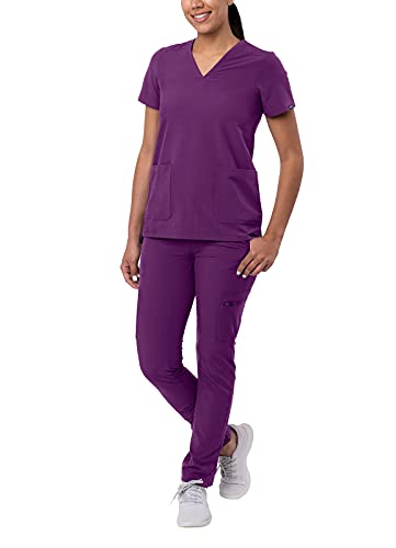 Adar Addition Damen Pflegebekleidung - V-Ausschnitt Top & Skinny Cargo Hose - A9200 - Eggplant - L von Adar Uniforms