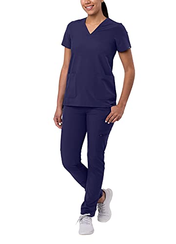 Adar Addition Damen Pflegebekleidung - V-Ausschnitt Top & Skinny Cargo Hose - A9200 - Navy - M von Adar Uniforms