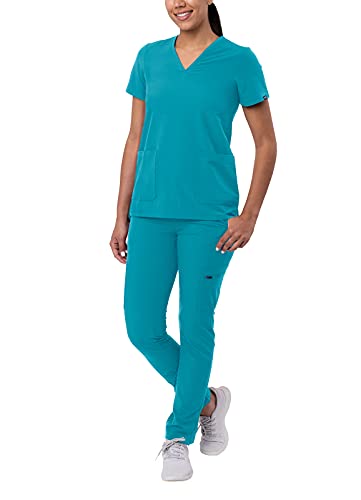 Adar Addition Damen Pflegebekleidung - V-Ausschnitt Top & Skinny Cargo Hose - A9200 - Teal Blue - S von Adar Uniforms