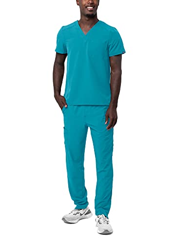 Adar Addition Go-Basic Scrub Set for Men - Classic V-Neck Scrub Top & Cargo Scrub Pants - A9300 - Teal Blue - L von Adar Uniforms