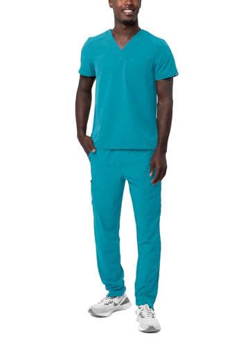Adar Addition Go-Basic Scrub Set for Men - Classic V-Neck Scrub Top & Cargo Scrub Pants - A9300 - Teal Blue - L von Adar Uniforms