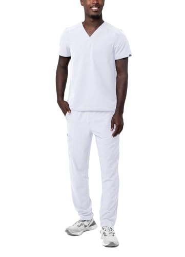 Adar Addition Go-Basic Scrub Set for Men - Classic V-Neck Scrub Top & Cargo Scrub Pants - A9300 - White - XXS von Adar Uniforms