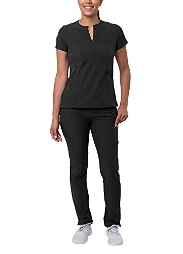 Adar Damen Pflegebekleidung - Pflege-Top mit Frontkittel & Skinny Cargo Hose - A9600 - Black - L von Adar Uniforms