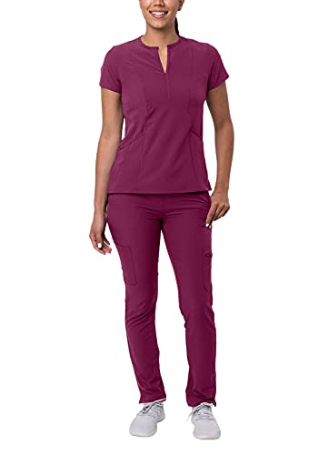 Adar Damen Pflegebekleidung - Pflege-Top mit Frontkittel & Skinny Cargo Hose - A9600 - Wine - XXS von Adar Uniforms