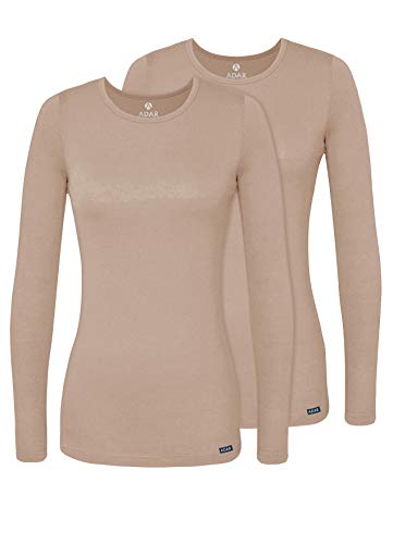 Adar Damen Untershirt 2er-Pack - Langärmeliges Komfort T-Shirt - 2902 - Khaki - 2X von Adar Uniforms