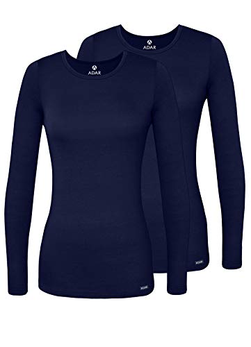 Adar Damen Untershirt 2er-Pack - Langärmeliges Komfort T-Shirt - 2902 - Navy - L von Adar Uniforms