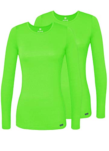 Adar Damen Untershirt 2er-Pack - Langärmeliges Komfort T-Shirt - 2902 - Neon Lime Green - M von Adar Uniforms