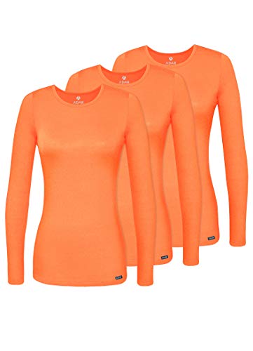 Adar Damen Untershirt 3er Pack - Langärmeliges Komfort T-Shirt - 2903 - Neon Orange - XL von Adar Uniforms
