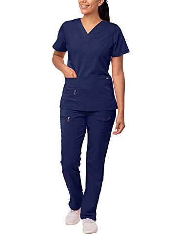 Adar Medizinische Uniform für Damen - V-Ausschnitt Top/Hose mit vielen Taschen - 4400 - Navy - XS von Adar Uniforms