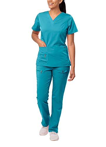 Adar Medizinische Uniform für Damen - V-Ausschnitt Top/Hose mit vielen Taschen - 4400 - Teal Blue - XXS von Adar Uniforms