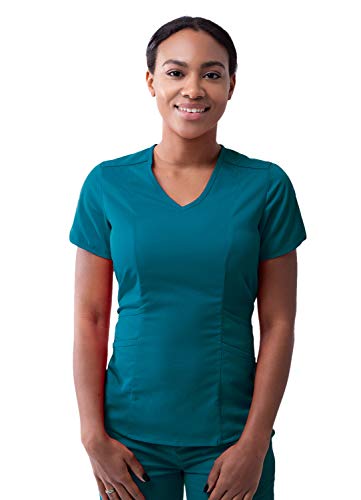 Adar Pro Damen Kittel - Maßgeschneidertes medizinisches Top mit V-Ausschnitt - P7002 - Caribbean Blue - L von Adar Uniforms