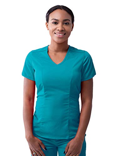 Adar Pro Damen Kittel - Maßgeschneidertes medizinisches Top mit V-Ausschnitt - P7002 - Teal Blue - M Adar Pro Damen Kittel - Maßgeschneidertes medizinisches Top mit V-Ausschnitt - P7002 - Teal Blue - M von Adar Uniforms