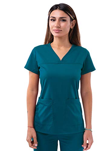 Adar Pro Damen Kittel - Medizinisches Top mit Herz V-Ausschnitt - P4210 - Caribbean Blue - S von Adar Uniforms