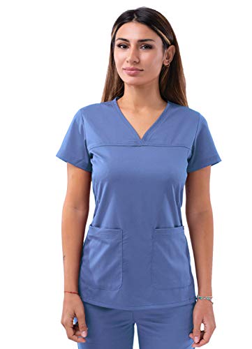 Adar Pro Damen Kittel - Medizinisches Top mit Herz V-Ausschnitt - P4210 - Ceil Blue - M von Adar Uniforms