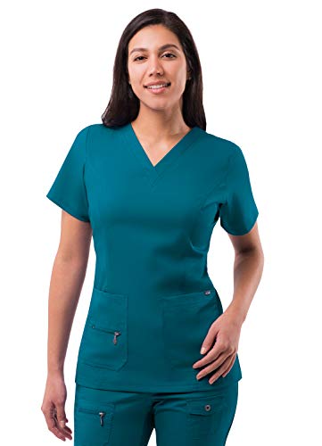 Adar Pro Damen Kittel - Medizinisches Top mit erhöhtem V-Ausschnitt - P4212 - Caribbean Blue - XXS von Adar Uniforms