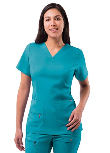 Adar Pro Damen Kittel - Medizinisches Top mit erhöhtem V-Ausschnitt - P4212 - Teal Blue - M von Adar Uniforms