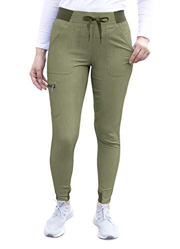 Adar Pro Damen Kittel - Ultimative medizinische Yoga Jogger Hose - P7104 - Heather Olive - L von Adar Uniforms