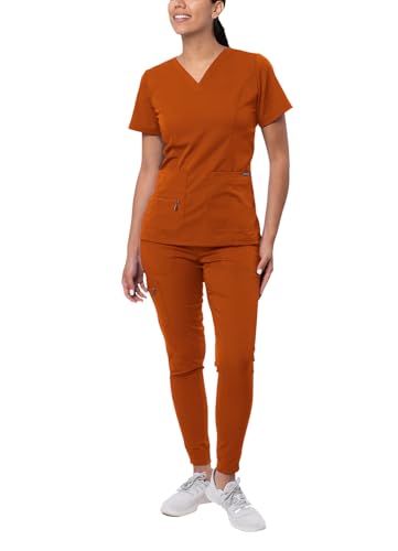Adar Pro Flawless Plus Scrub Set For Women - Elevated V-Neck Top & Jogger Scrub Pants - P9600 - Cinnamon - M von Adar Uniforms