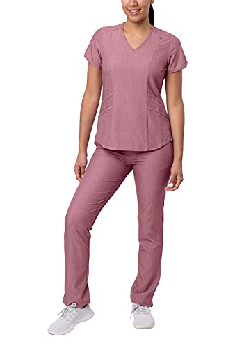 Adar Pro Heidekraut Medizinische Uniform für Damen - Modernes V-Ausschnitt Top & Yoga Hose - P9100H - Heather Wine - 2X von Adar Uniforms