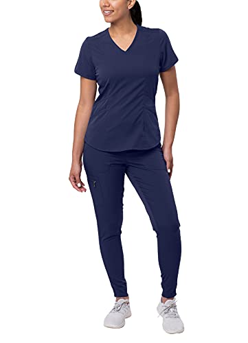 Adar Pro Moderne Scrub Set for Women - Moderne V-Hals Schrubben Top & Yoga Jogger Schrubben Hosen - P9500 - Marine - XXS von Adar Uniforms