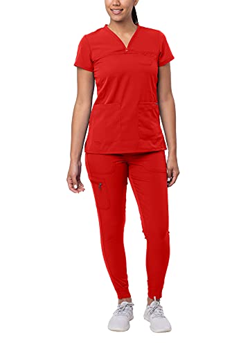 Adar Pro Verstärker Schrubben Set Für Frauen - Süssherz V-Hals Schrubben Top & Yoga Jogger Schrubben Hosen - P9400 - Apfel - XXS von Adar Uniforms