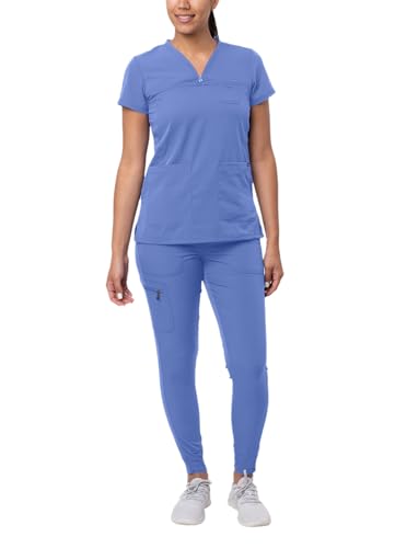 Adar Pro Verstärker Schrubben Set Für Frauen - Süssherz V-Hals Schrubben Top & Yoga Jogger Schrubben Hosen - P9400 - Decke Blau - XS von Adar Uniforms